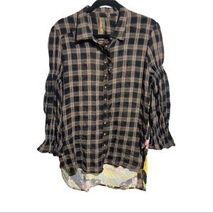 Aratta Silent Journey Pretty Woman Floral Plaid Button Down